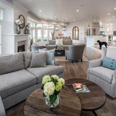 Neutral Transitional Great Room With Black Dog
