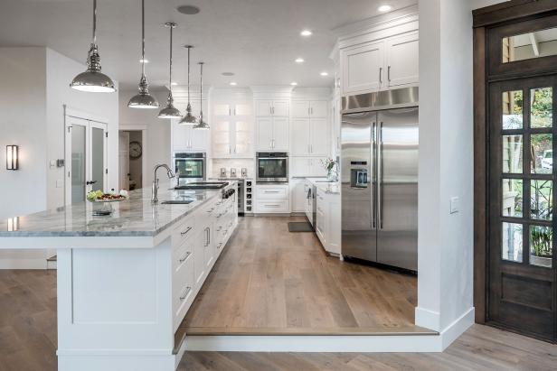  White  Transitional Kitchen  With Silver  Pendants HGTV