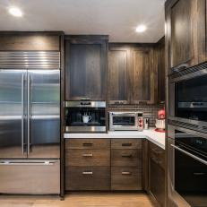 Open Plan Kitchen With Stainless Refrigerator