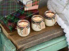 Three Holiday Candles With Plaid Ribbon, Twine and Gift Tags