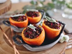 Lamb, holiday spices, pomegranate and sage — all baked inside of a sweet persimmon. This will quickly become a winter favorite that is as beautiful as it is delicious.