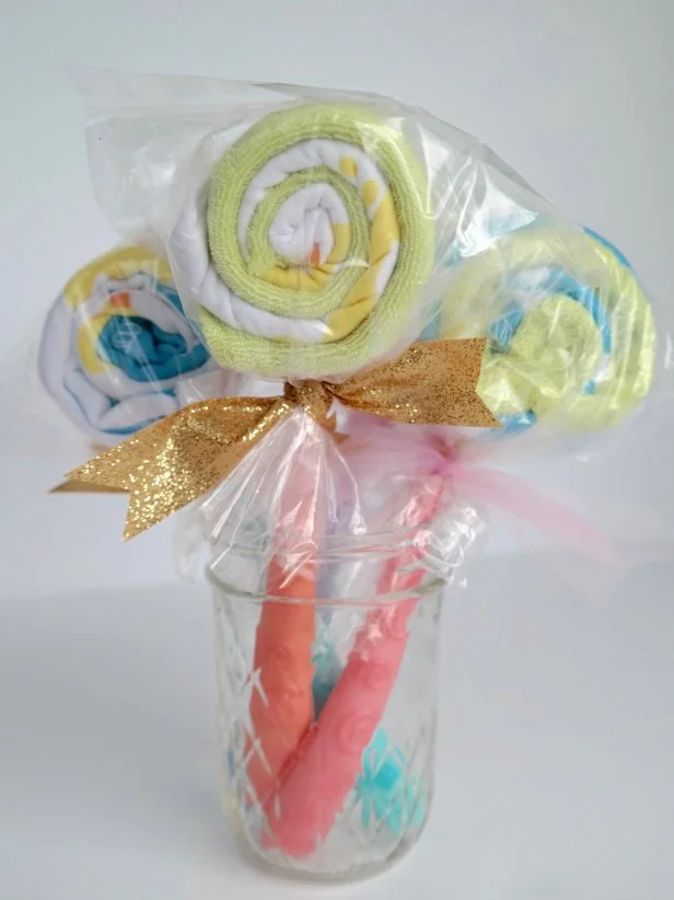 Steps for Making Adorable Baby-Washcloth Lollipop Baby Shower Gifts | HGTV