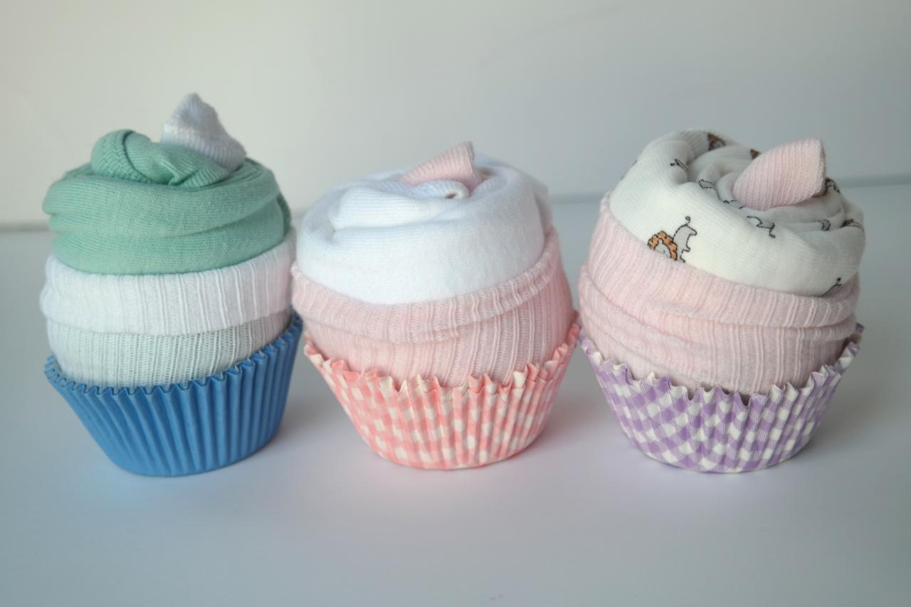 sock cupcakes for baby shower