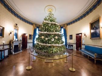 As seen on HGTV's White House Christmas 2016, inside this oval Blue Room will be this year’s White House Christmas Tree—a 19 foot Douglas Fir donated by a tree farm in Pennsylvania, trimmed to fit into the Blue Room. Ornaments on the tree reflect the unity of our nation, donated by our fellow citizens across the country, as well as our military service members serving in the U.S. and overseas. The tree’s garland features a ribbon with the preamble to the U.S Constitution. This year’s holiday theme, “The Gift of the Holidays,” reflects on not only the joy of giving and receiving, but also the true gifts of life, such as service, friends and family, education, and good health, as we celebrate the holiday season.