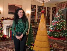 As seen on HGTV's White House Christmas 2016, host Egypt Sherrod, shows off the Christmas tree made of No. 1 pencils in the Library of the White House. The Gift of Education will be brought to life in The Library, highlighting the more than 2,700 books housed there. Rulers will rim the base of the holiday trees while crayons and pencils create additional standalone trees. The colorful ornaments on display will spell out the word “girls” in 12 different languages, paying homage to the First Lady’s Let Girls Learn initiative. This year’s holiday theme, “The Gift of the Holidays,” reflects on not only the joy of giving and receiving, but also the true gifts of life, such as service, friends and family, education, and good health, as we celebrate the holiday season.