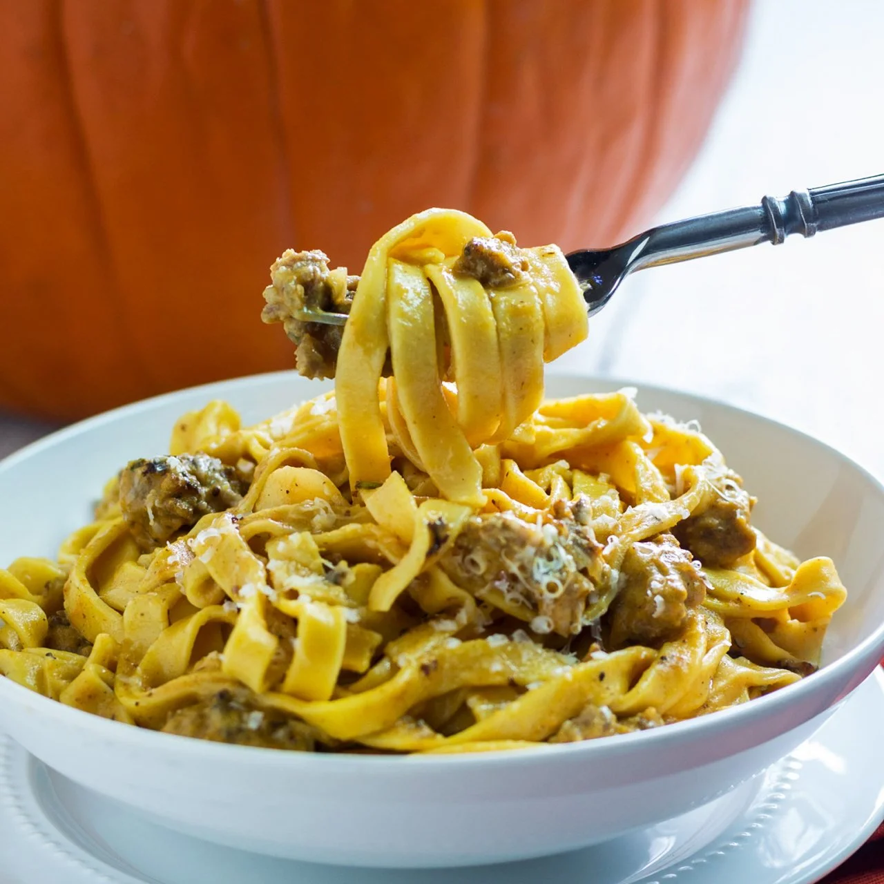 Pumpkin Fettuccine With Sausage and Sage Recipe | HGTV