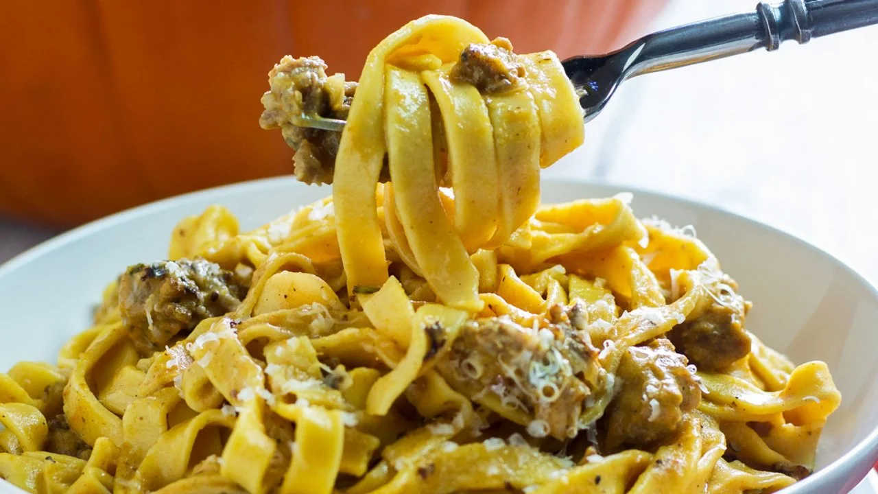 Pumpkin Fettuccine With Sausage and Sage Recipe | HGTV