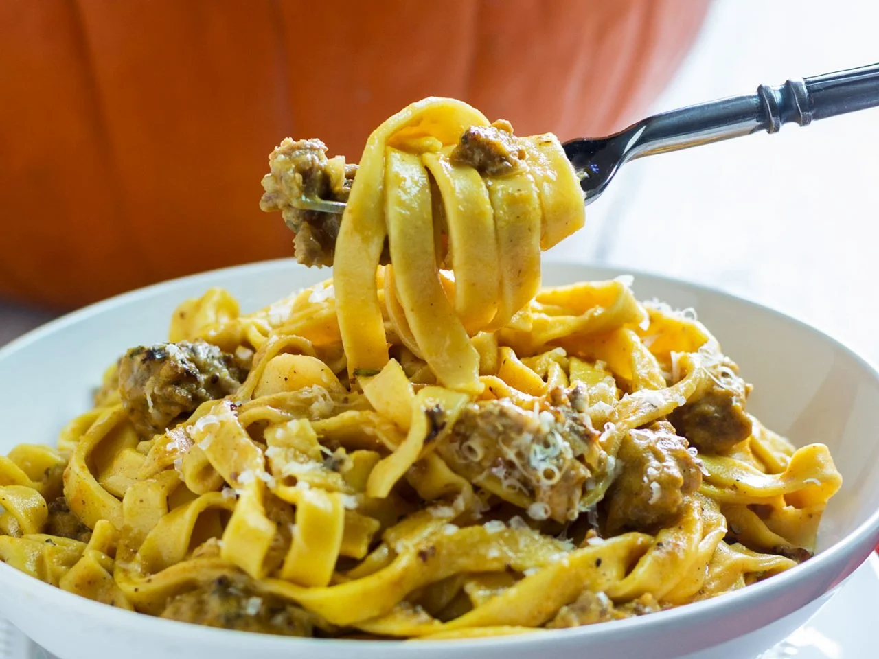 Pumpkin Fettuccine With Sausage and Sage Recipe | HGTV