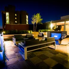 Rooftop Terrace Lounge Area With Skyline View
