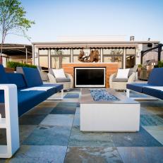 Rooftop Sitting Area With Fire Pit and Flat-Screen TV