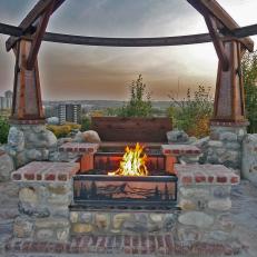 Sunken Seating Area Around Fire Pit in Circular Metal Structure