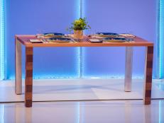 Designer Alexis Moran's dining table, the challenge looser, is presented on judging day, decorated with Mayfair products. This week's challenge was to design a dining table inspired by a fine china plate choosen from the Mayfair wall, as seen on Ellen's Design Challenge. Ellen DeGeneres puts eight furniture designers to the test when they come to Los Angeles to compete in various challenges designing and building amazing furniture creations. With a workshop, a lead carpenter and all the tools they’ll need, the contestants will be tasked with a new build each episode. A panel of expert judges along with appearances by Ellen will eliminate them one by one until one designer is left standing to take home the cash prize and win “Ellen’s Design Challenge.”