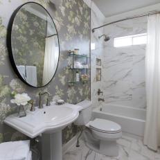 Bathroom With Floral Wallpaper