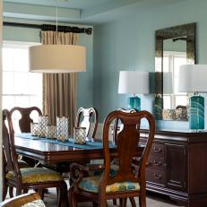 Traditional and Neutral Dining Room with Pop of Color