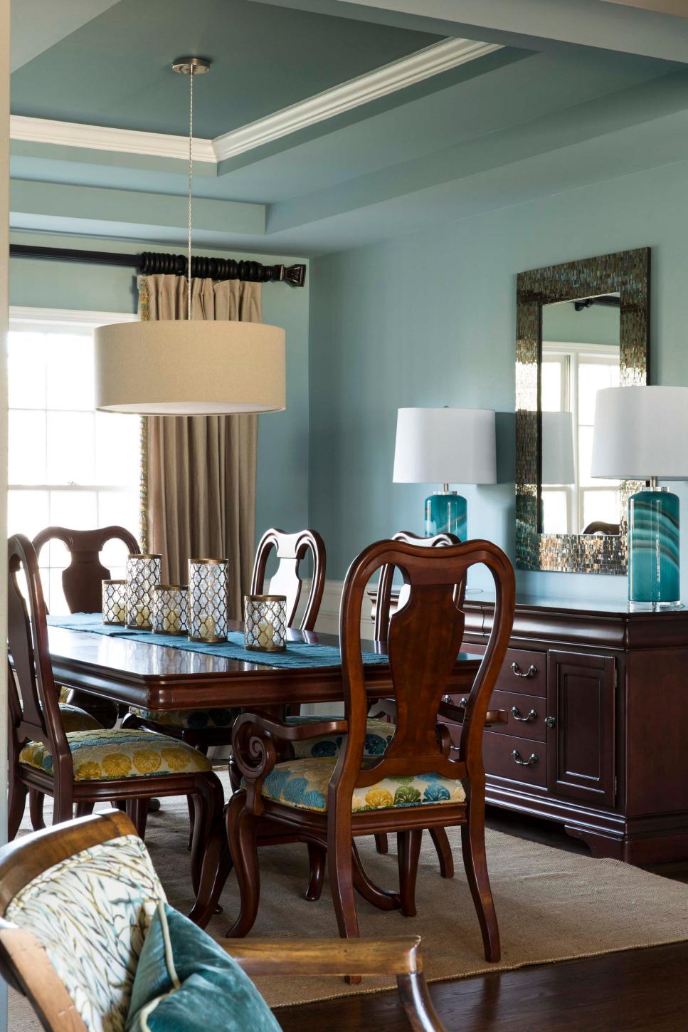 Traditional and Neutral Dining Room with Pop of Color | HGTV