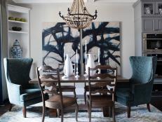 HGTV Smart Home 2016 Teal and Green Wingback Chairs in Dining Room