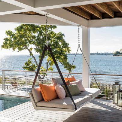 Porch Swing Under Covered Deck With Spectacular View