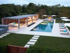 Backyard With Modern Pool, Pergola and Fireplace