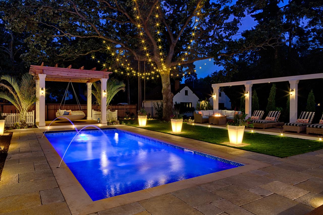 K Into This Resort Style Backyard, Above Ground Pool Deck Lighting Ideas