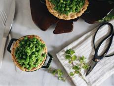 Give the classic pot pie a hearty yet lighter twist with curried meat and refreshing mint peas.