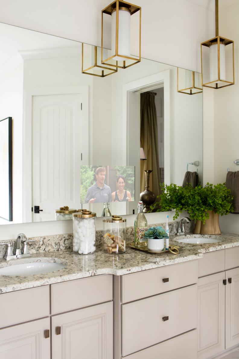 HGTV Smart Home 2016 Television Screen in Master Bathroom Mirror