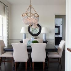 Neutral Transitional Breakfast Room With Chandelier