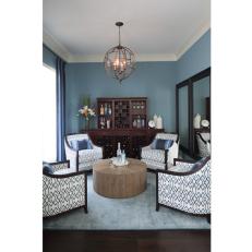Blue Transitional Sitting Room With Round Table