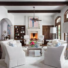 White Furniture and Wood Fixtures Balance Transitional Living Room