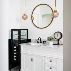 White Bathroom Vanity and Black Cabinet
