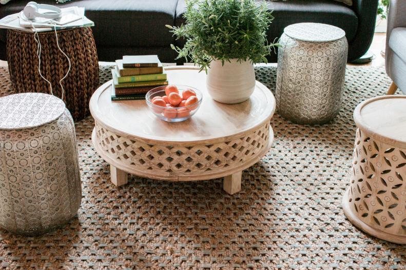 HGTV Spring House 2016: Carved Wood Tables and Ottomans