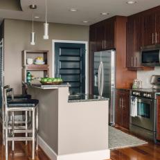 Brown Contemporary Open Plan Small Kitchen