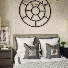 Neutral Art Deco Bedroom With Chic Gold Lamps