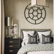 Gray Art Deco Small Bedroom With Wallpaper