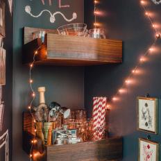 Wall-Mounted Wood Shelves in Bar