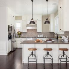 Off-White Transitional Kitchen With Barstools