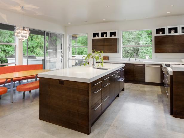 Contemporary Kitchen With Dark Wood Cabinetry