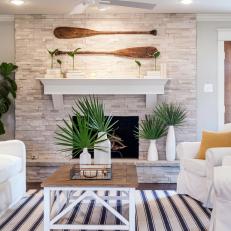 Brick Fireplace with Wood Oars Accessories