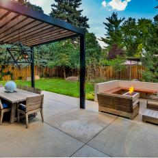 Outdoor Dining and Sitting Area with Exotic Hardwoods and Fire Pit