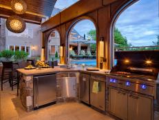 Poolhouse Kitchen With Countertops at Water Level