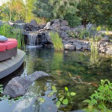 Tranquil Waterfall and Pond Seating Area