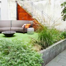 Modern Garden with Cement Planter, Bluestone and Seating