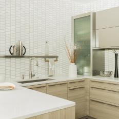 Neutral Modern Small Kitchen With Tile Walls