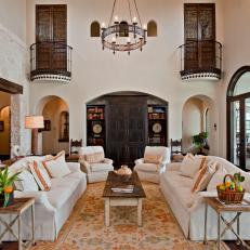 Spanish Living Room with Stone Entryway