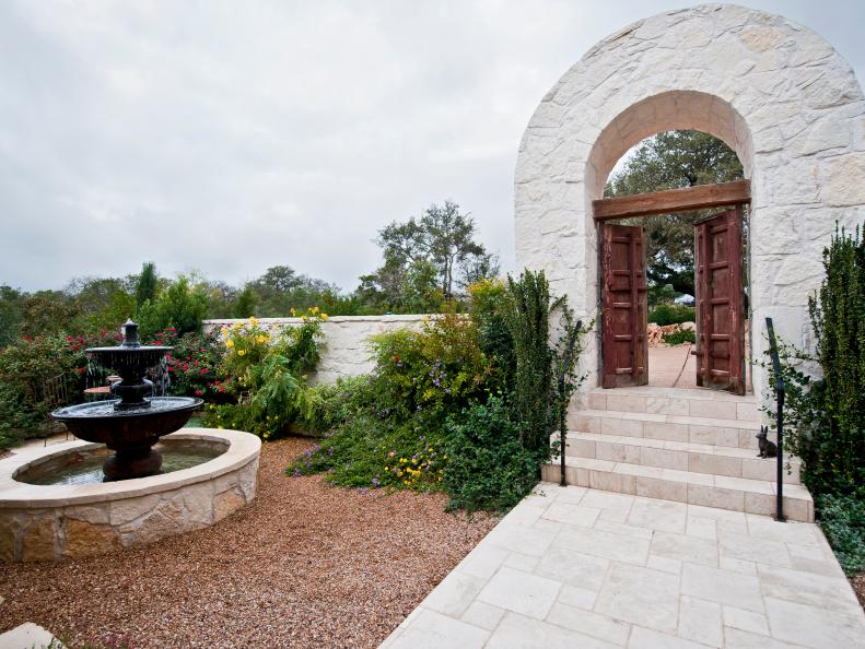 Spanish Courtyard with Stone Arch