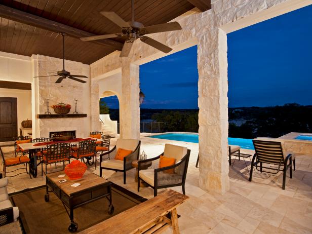 Spanish Outdoor Room With Two Sided Fireplace Hgtv