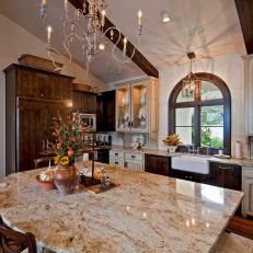 Spanish Kitchen with Large Island, Beamed Ceiling