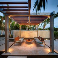 Outdoor Seating with Water wall and Fire Element