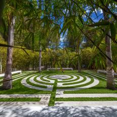 Labyrinth Surrounded by Bamboo and Palm Trees