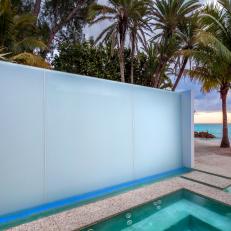 Outdoor Spa With Ocean View and Glass Privacy Wall