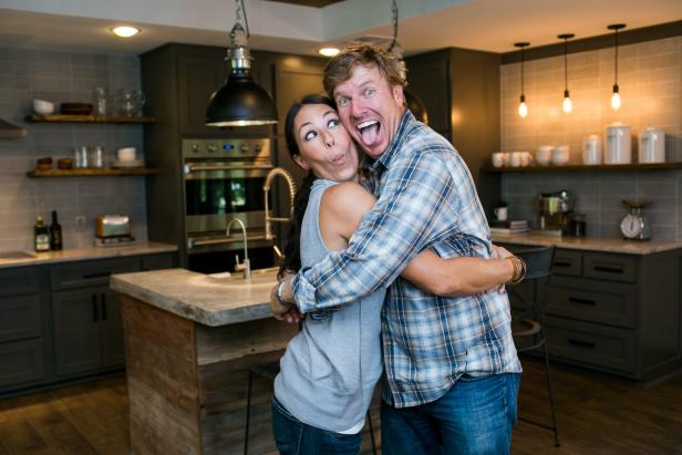 Hosts Chip and Joanna Gaines in the newly renovated Ridley home, as seen on Fixer Upper. (portrait)